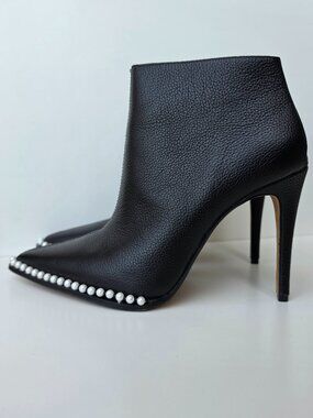 Karl Lagerfeld Cyron Leather Pearl Studded Stiletto Booties